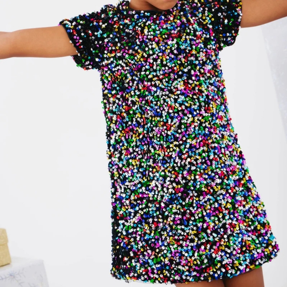 Colorful Planer Sequin Dress For Girls